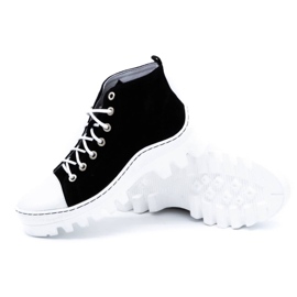 Polbut Botine de dama piele D1 negru perlat alb 3