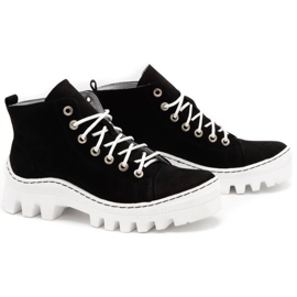 Polbut Botine de dama piele D1 negru perlat alb 1