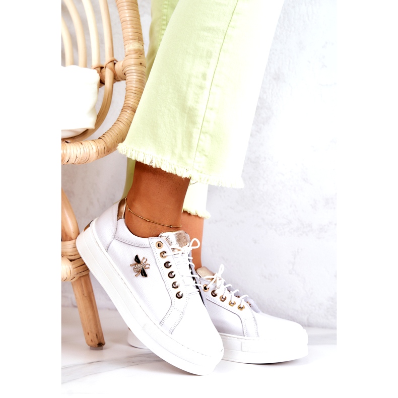 Pantofi sport din piele pentru femei pe platforma Filipczyk cu Zircons White alb 1