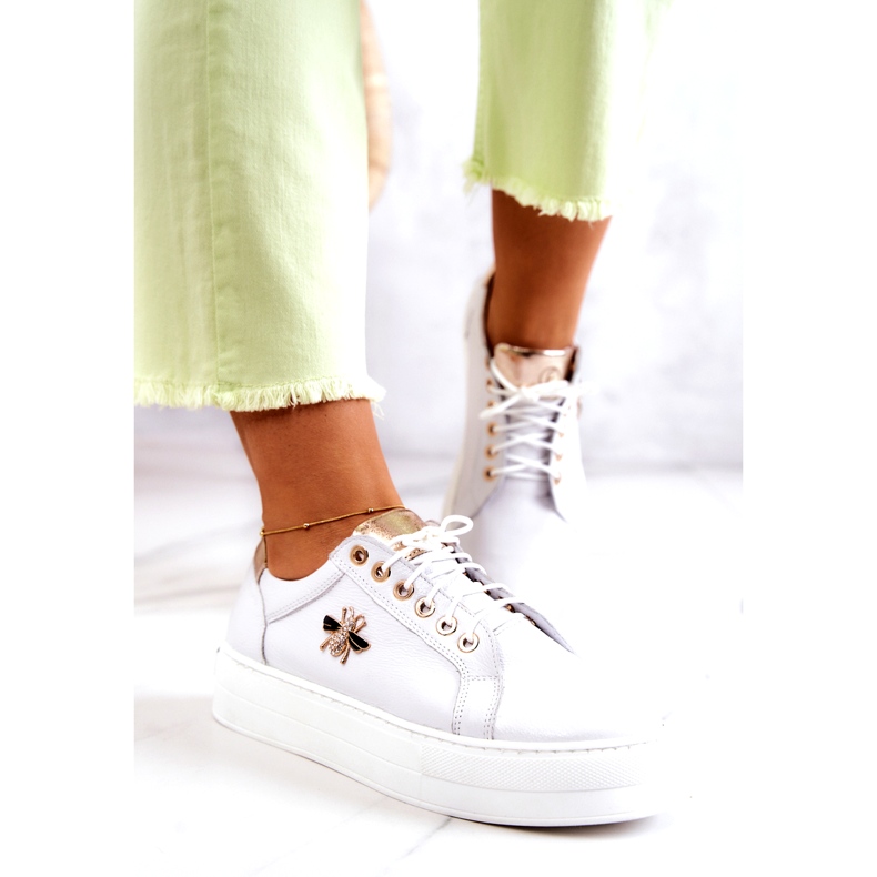 Pantofi sport din piele pentru femei pe platforma Filipczyk cu Zircons White alb 3