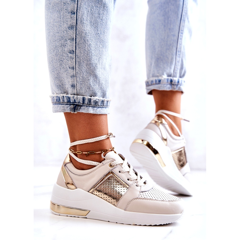 S.Barski Pantofi sport damă din piele pe pană bej Larson 3