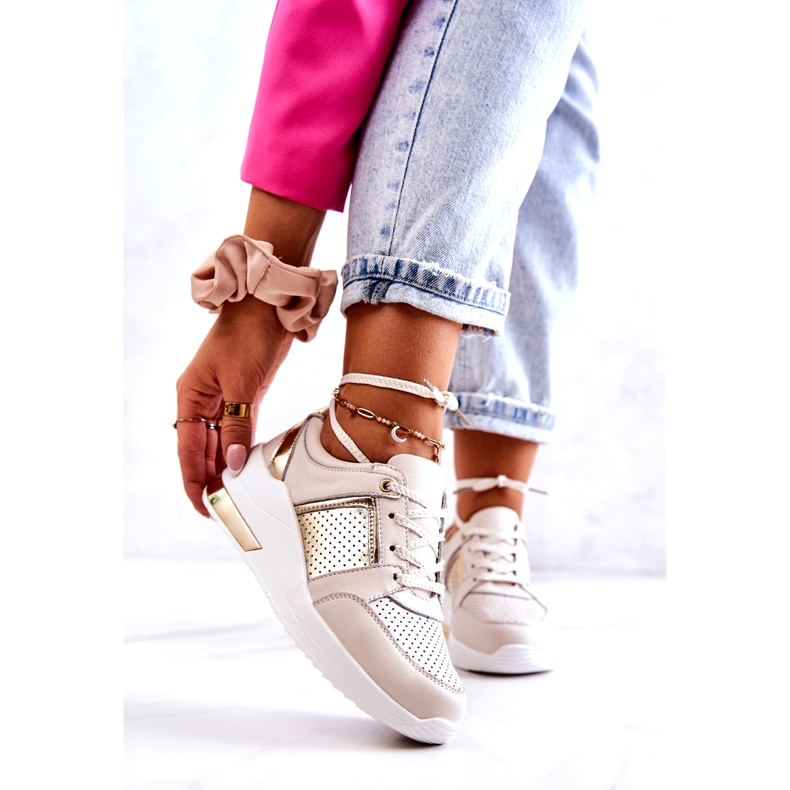 S.Barski Pantofi sport damă din piele pe pană bej Larson 1