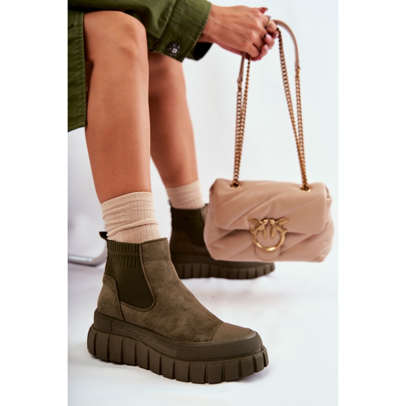 FB2 Cizme la modă cu slip-on pe platforma verde Jenna maro 1