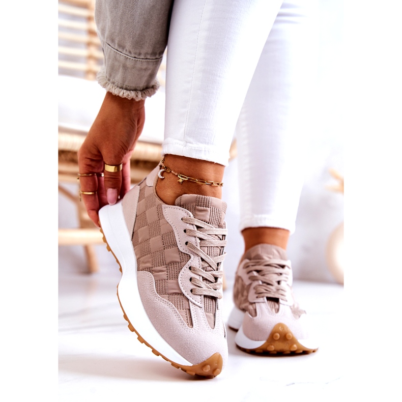 Pantofi sport legați bej pentru femei 1