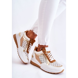 PG1 Pantofi Sport dama din piele ecologica On Wedge White Catrine alb maro multicolor 2