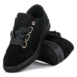 Ideal Shoes Pantofi de piele intoarsa cu panglica negru 1