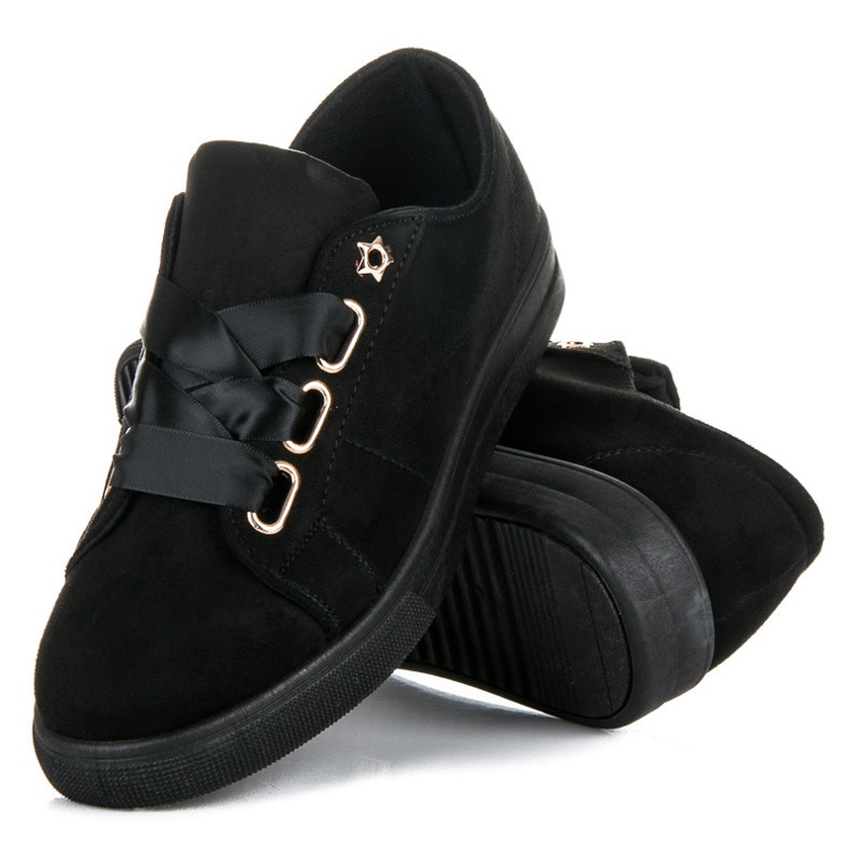 Ideal Shoes Pantofi de piele intoarsa cu panglica negru 1