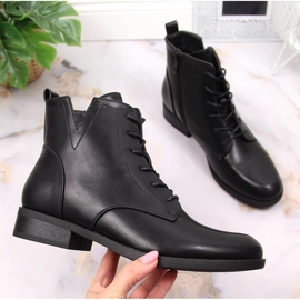 S.Barski Cizme negre cu siret cu fermoar de S. Barski negru 1