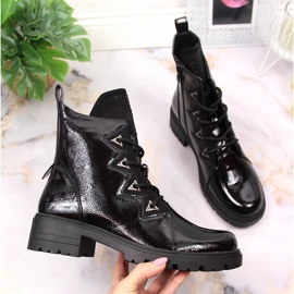 S.Barski Cizme negre din piele lacuita cu paiete de S. Bararski negru 1