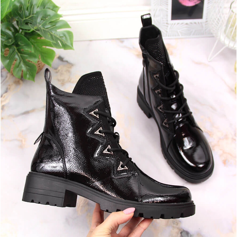 S.Barski Cizme negre din piele lacuita cu paiete de S. Bararski negru 1