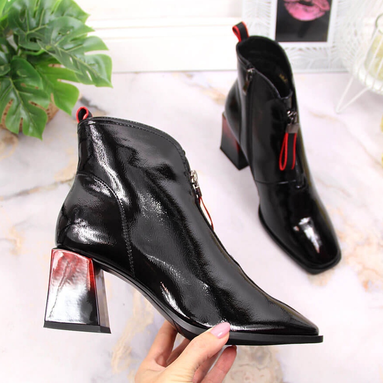 S.Barski Cizme izolate de dama lacuite cu toc decorativ S. Bararski OLI183 negru 1