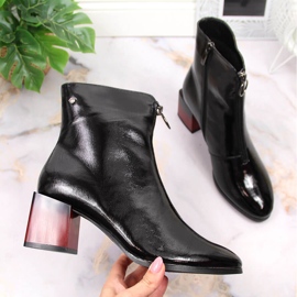 Cizme izolante de dama lacuite cu toc decorativ Potocki WOL98 negru 1