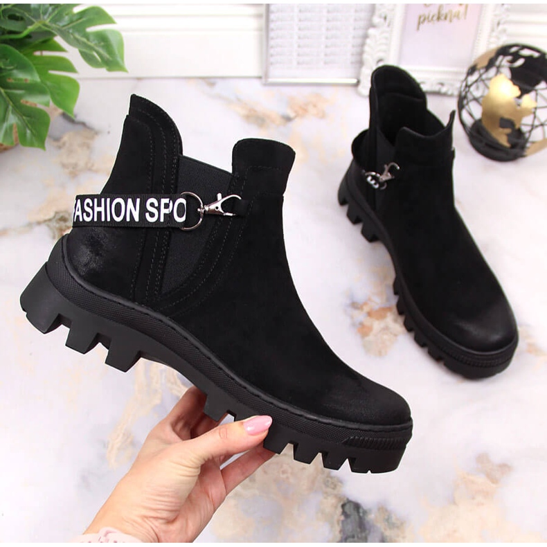 Cizme Chelsea de piele intoarsa de dama pe platforma neagra Potocki negru 1