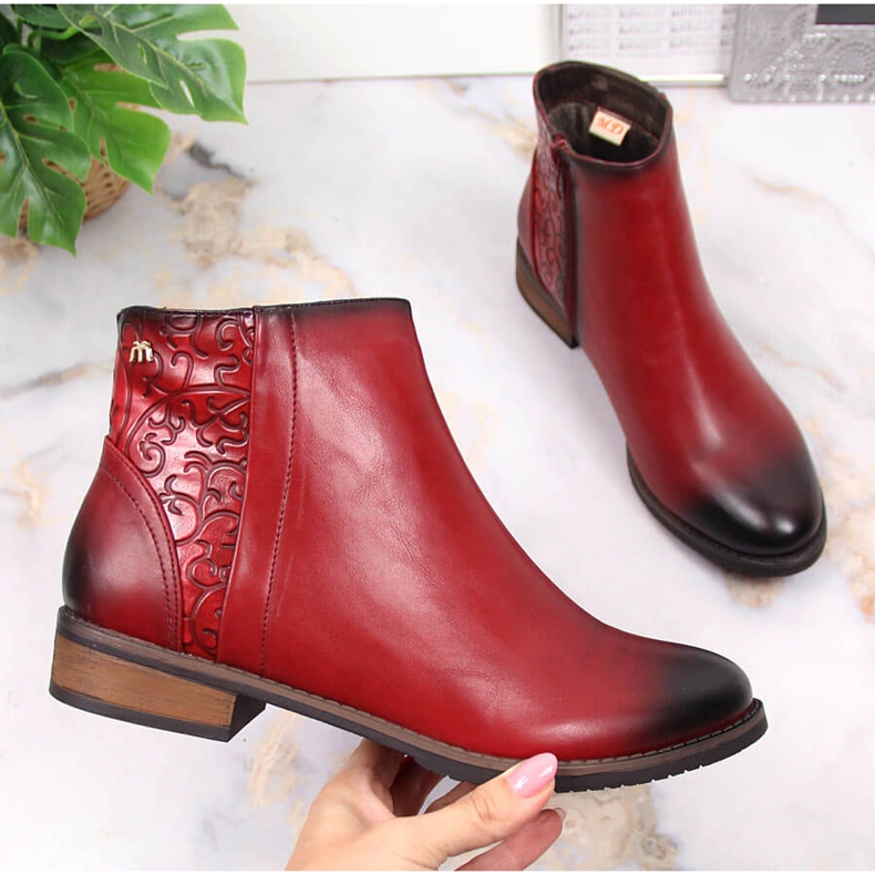 M. DASZYŃSKI Roșu Cizme Jodhpur calde de damă Daszyński SAN4B 1