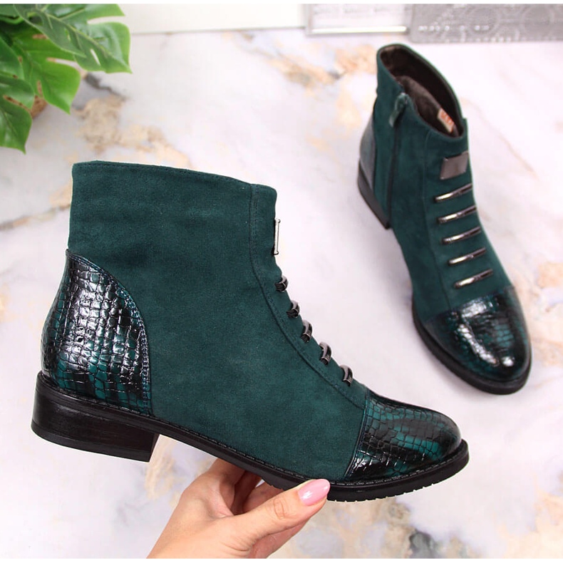 M. DASZYŃSKI Cizme de damă verzi izolate Daszyński SAN6 verzi cu fermoar verde 1