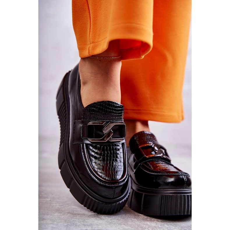 PL5 Pantofi din piele la modă pe platforma Black Marsol negru 2