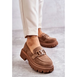 FB2 Brogues De Damă Damă Căprioară Cu Decor Bej Inchis Leeza 1