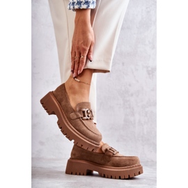 FB2 Brogues De Damă Damă Căprioară Cu Decor Bej Inchis Leeza 2