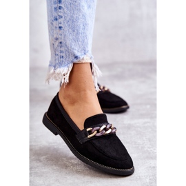 FB2 Mocasini de dama din piele intoarsa cu un lant unghii negre negru 1