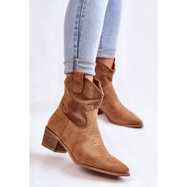 FB1 Cizme de cowboy ajurate din piele intoarsa cu cusaturi Camel Elvire maro 2