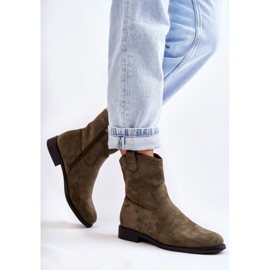 S.Barski Cizme de damă din piele intoarsa cu toc plat, verde Fiorenz kaki 2