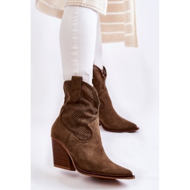 FB1 Cizme de cowboy ajurate din piele intoarsa kaki Eleonore maro 1