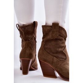 FB1 Cizme de cowboy ajurate din piele intoarsa kaki Eleonore maro 2