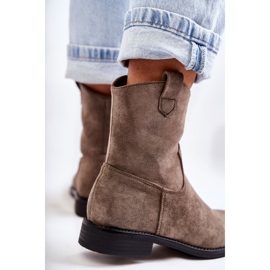 S.Barski Cizme de piele intoarsa de dama cu toc plat, gri inchis Fiorenz bej 2