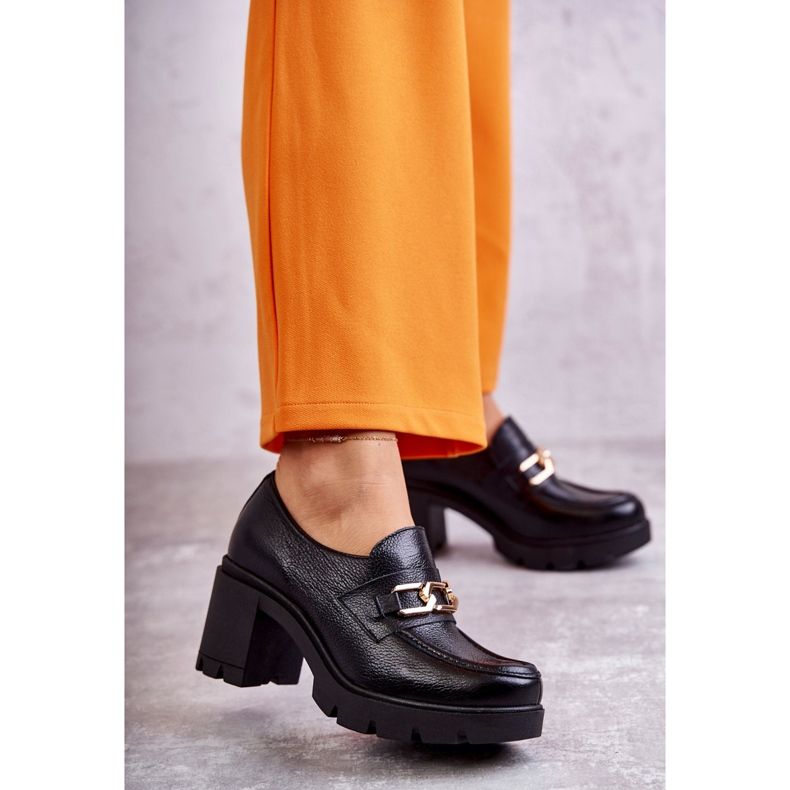 Pantofi de piele pe un stâlp cu un ornament auriu Mikeyla negru 1