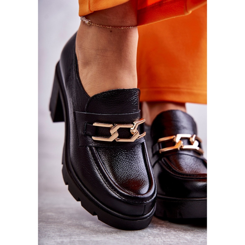 Pantofi de piele pe un stâlp cu un ornament auriu Mikeyla negru 2