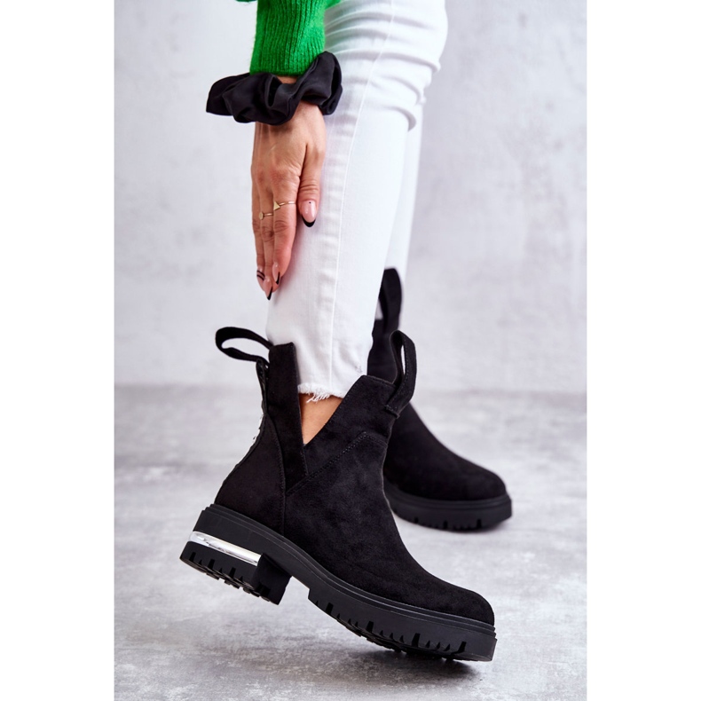 PS1 Botine negre Elvera din piele intoarsa cu decupaje negru 1