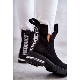 PS1 Botine negre Elvera din piele intoarsa cu decupaje negru 2