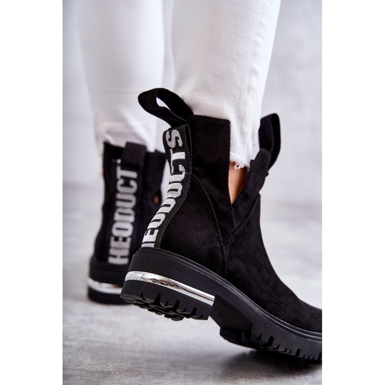 PS1 Botine negre Elvera din piele intoarsa cu decupaje negru 2