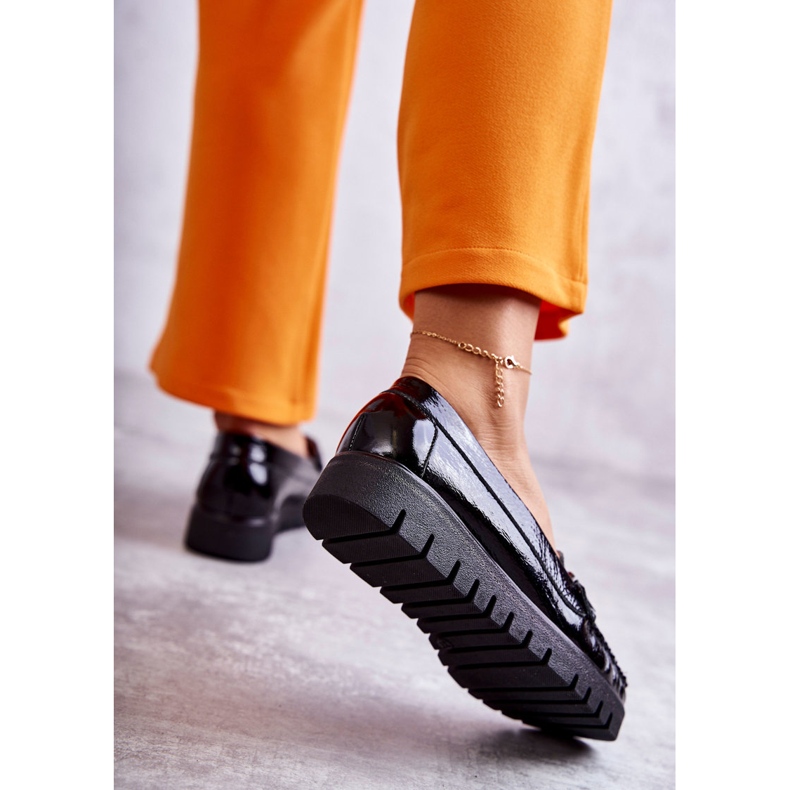 PL5 Mocasini din piele de dama pe platforma venesia neagra negru 2