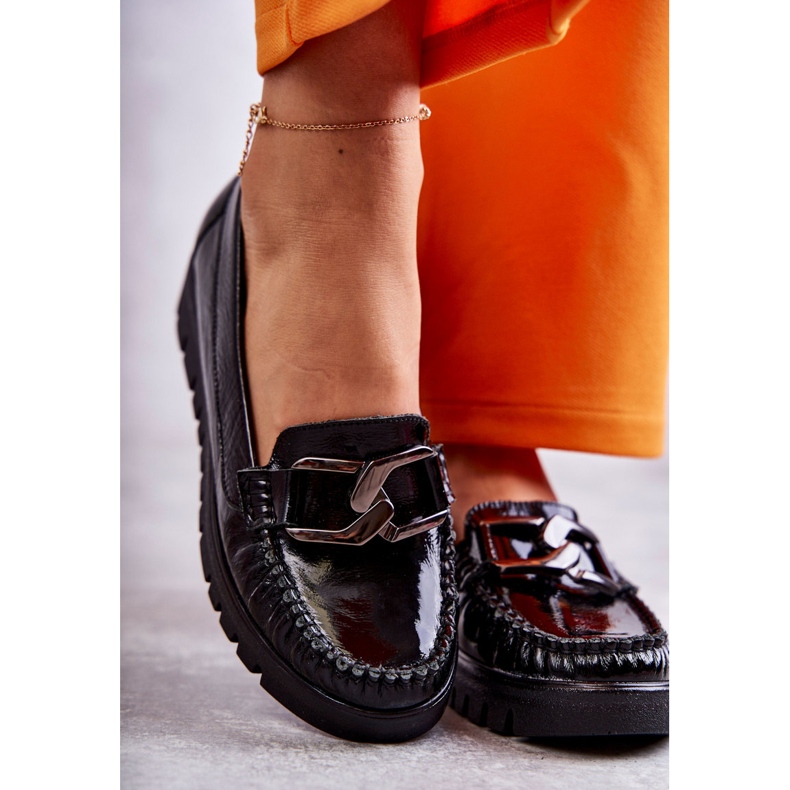 PL5 Mocasini din piele de dama pe platforma venesia neagra negru 1