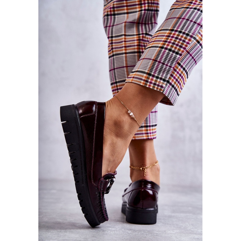 PL5 Mocasini din piele de dama pe platforma Venesia Burgundy roșu multicolor 2
