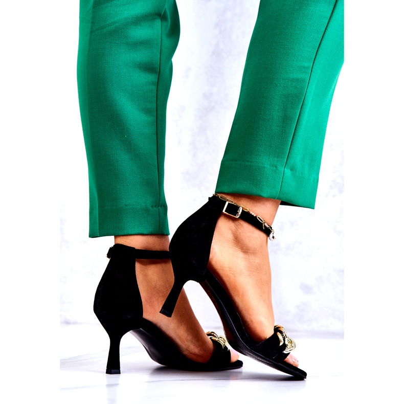 Sandale cu toc din piele intoarsa Laura Messi 2366 Negru 3