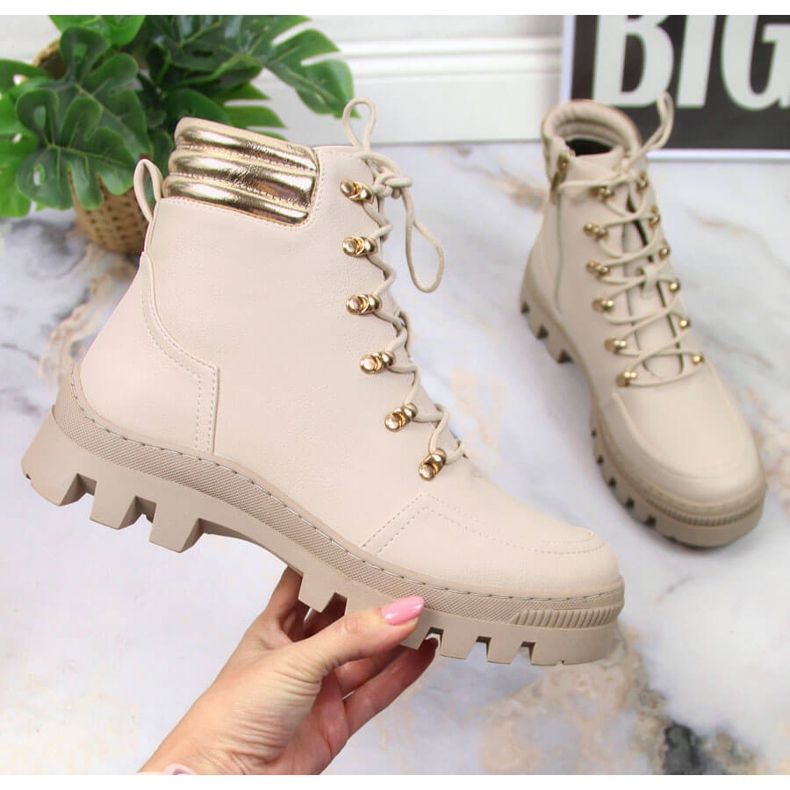 Cizme de drumeție damă, muncitori cu platformă bej, Potocki 1