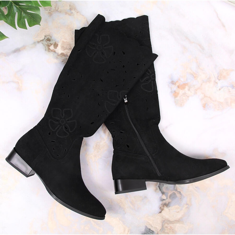 M. DASZYŃSKI Cizme ajurate de piele intoarsa Daszyński negru 1