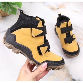 Pantofi pentru baieti incalziti cu velcro camel Kornecki 6394 maro 1