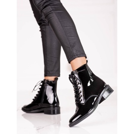 Cizme elegante cu șireturi pentru femei cu tocuri plate Shelovet negru 2
