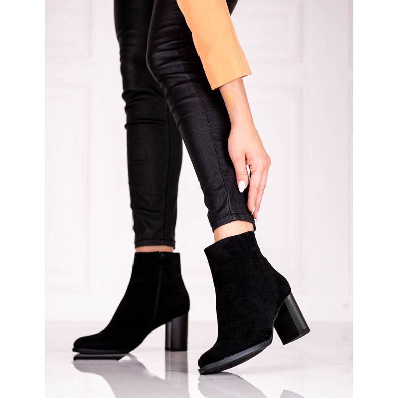 Cizme negre de dama pe postul Shelovet din piele intoarsa ecologica negru 1