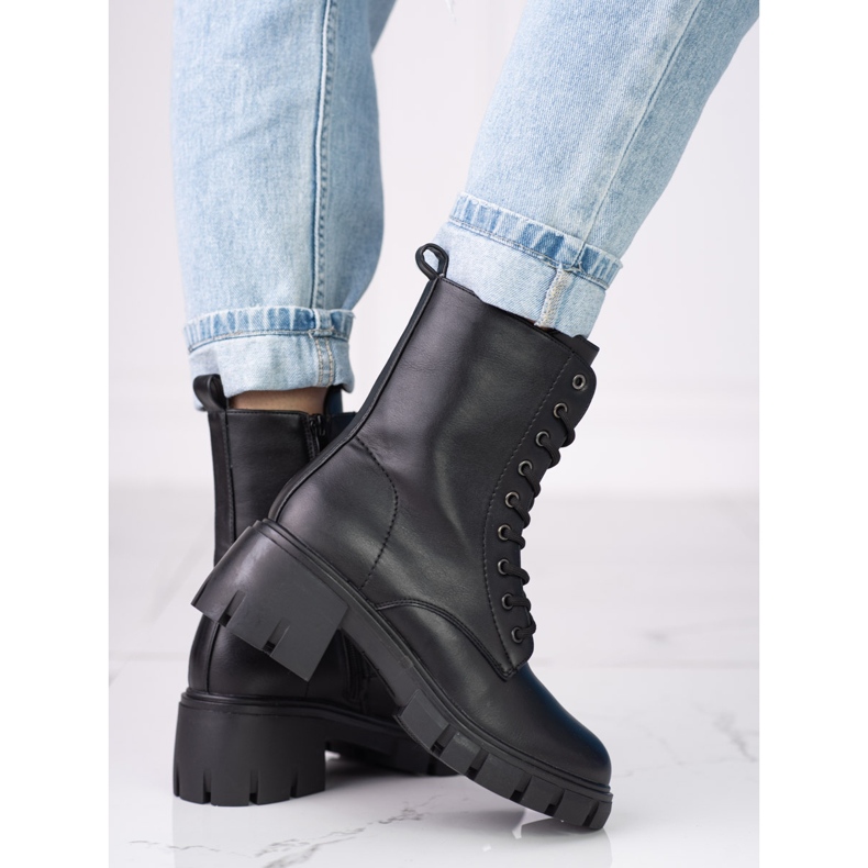 Cizme clasice negre Shelovet cu siret cu toc inalt negru 1