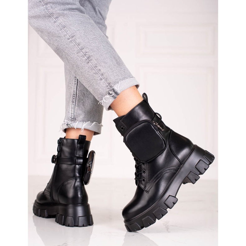 Muncitori cu șireturi pentru femei de culoare cu o geantă negru 1