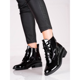 Cizme Shelovet de dama elegante sirelate din piele ecologica lacuita negru 1