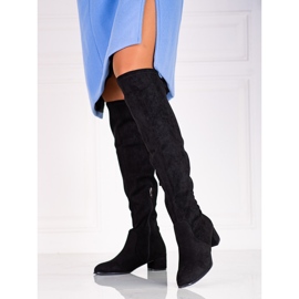 Cizme de piele intoarsa pentru femei pe un post Shelovet joasa negru 1