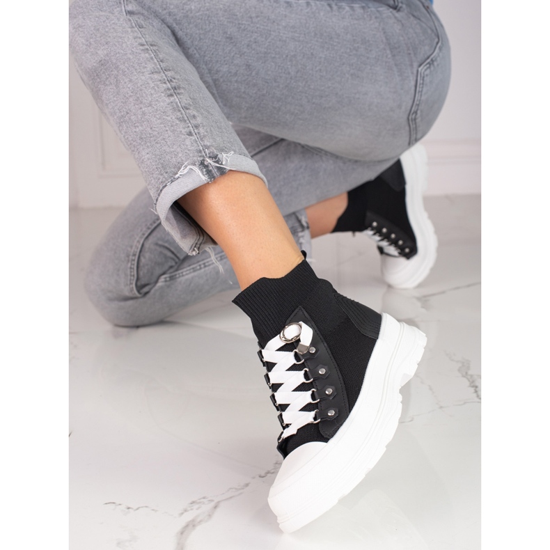 Adidași negri de damă cu o parte superioară Shelovet înaltă negru 1