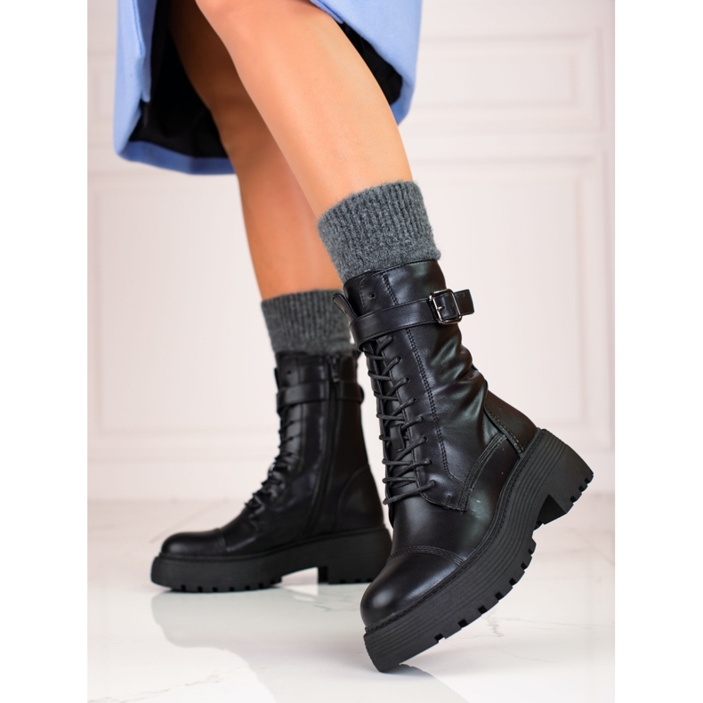 Genți de damă înalte, negre, cu șireturi Shelovet negru 1