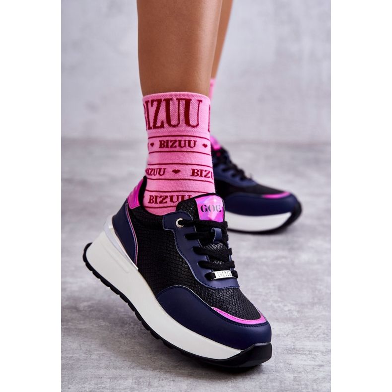 Pantofi sport pentru femei pe pană GOE KK2N4081 Negru-Albastru Marin 1