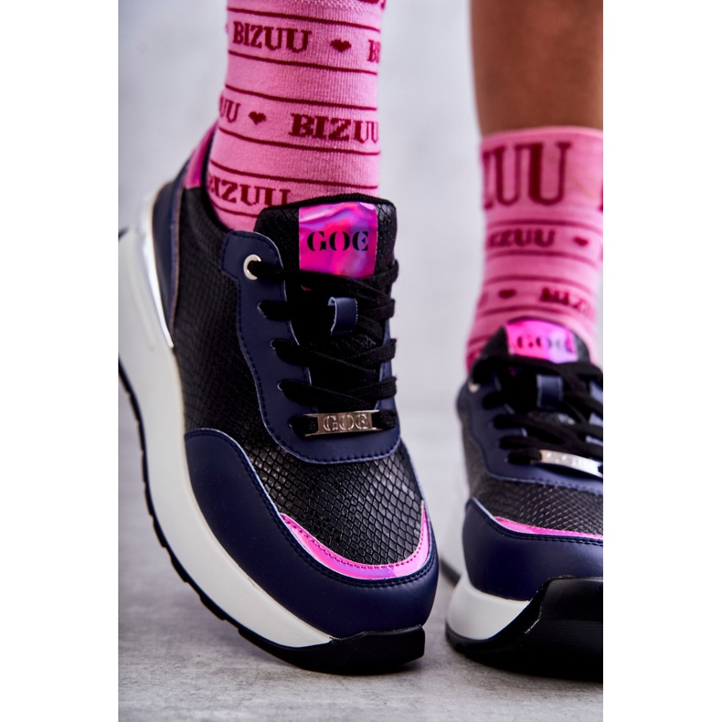 Pantofi sport pentru femei pe pană GOE KK2N4081 Negru-Albastru Marin 2